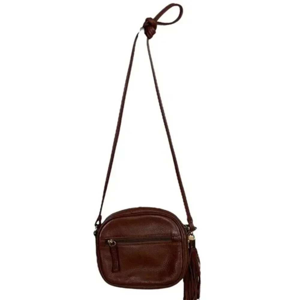 Vintage Y2K Tommy Hilfiger Tassle Genuine Leather Crossbody Handbag Brown